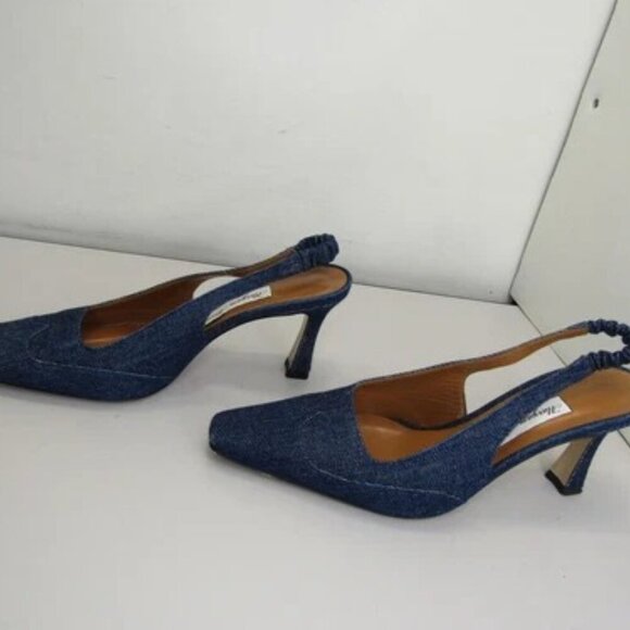 NEW MARYAM AMALKI  Cassidy Pumps Slingback Squared Toe Cushioned Denim Size 8 - Picture 4 of 13